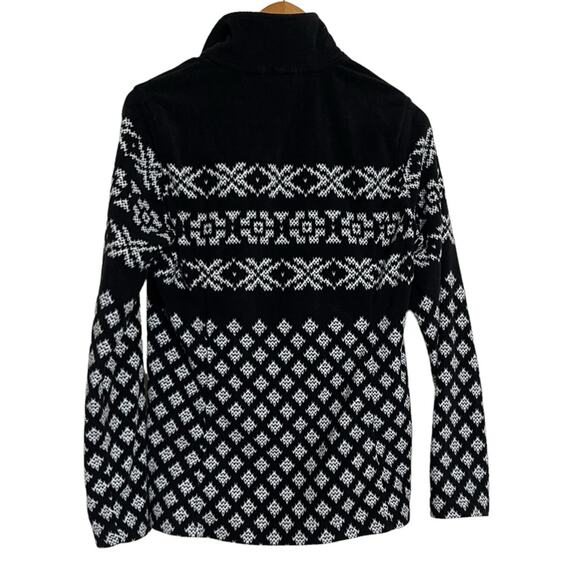 Lands End Fair Isle Fleece 1/4 Zip Pullover Top  Black White Size Small Tall - Picture 2 of 4